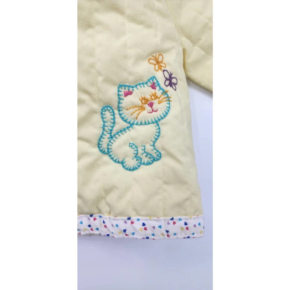 Vintage 70's Baby Girl Yellow Full Zip Cat Embroidered Sweater‎ Jacket 12 Months